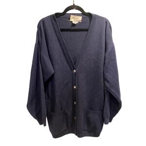Vintage Schrader Knit Blue Wool-Blend Oversized Cardigan with Pockets Size M